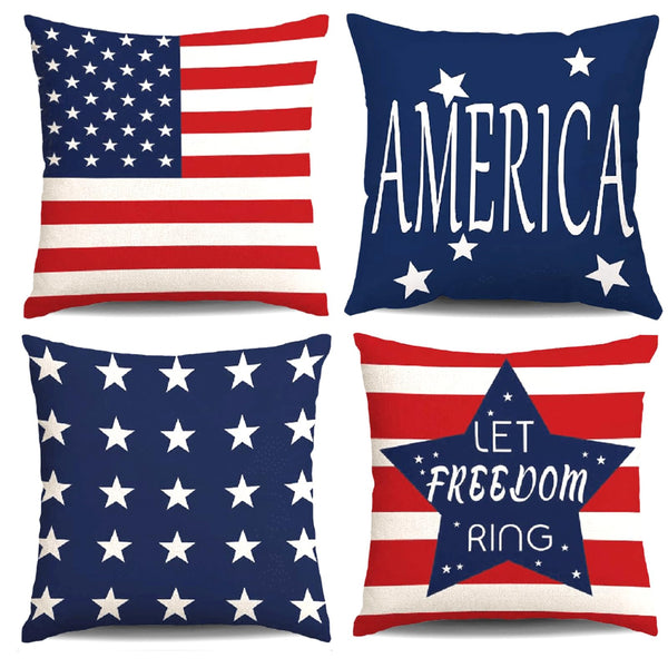 4th of July Throw Pillow Covers 18x18in Set of 4,Patriotic Pillow Case for Independence Day