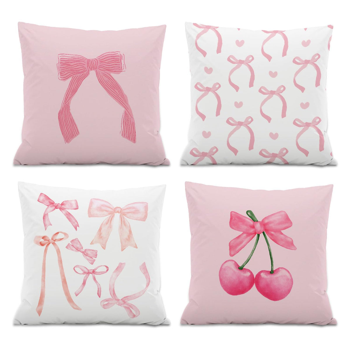 Coquette Room Decor,Pink Cute Bow Throw Pillow Covers 18x18 Set of 4,Gifts for Teen Girls Women,Pink
