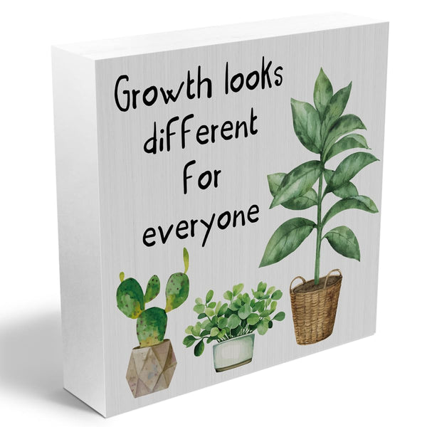Inspirational Growth Mindset Wooden Box Sign, Motivational Gifts Rustic Farmhouse Decor