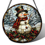 Stained Glass Window Hanging - Christmas Snowman Suncatcher for Door Terrace Garden Home Decor Winter Forest Snow Sun Catcher
