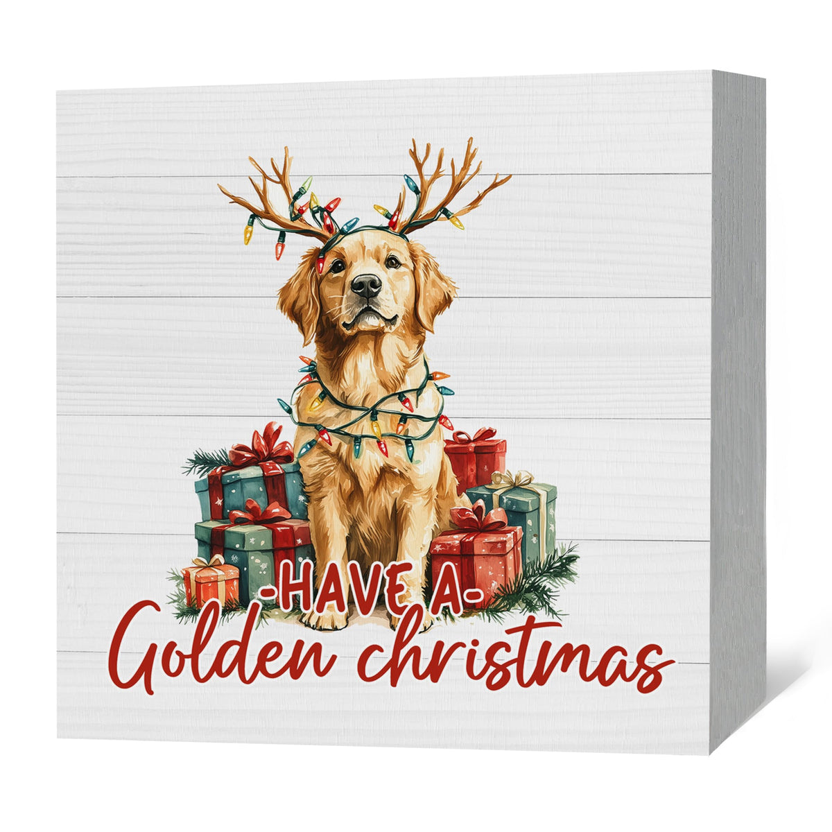 Christmas Golden Retriever Dog Wood Box Sign Decor, Golden Retriever Gifts, Merry Christmas Dog Wooden Box Sign