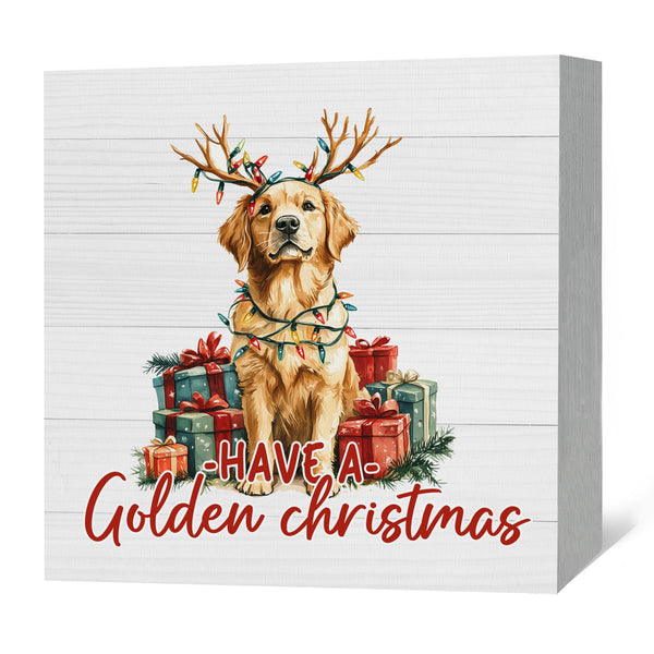 Christmas Golden Retriever Dog Wood Box Sign Decor, Golden Retriever Gifts, Merry Christmas Dog Wooden Box Sign