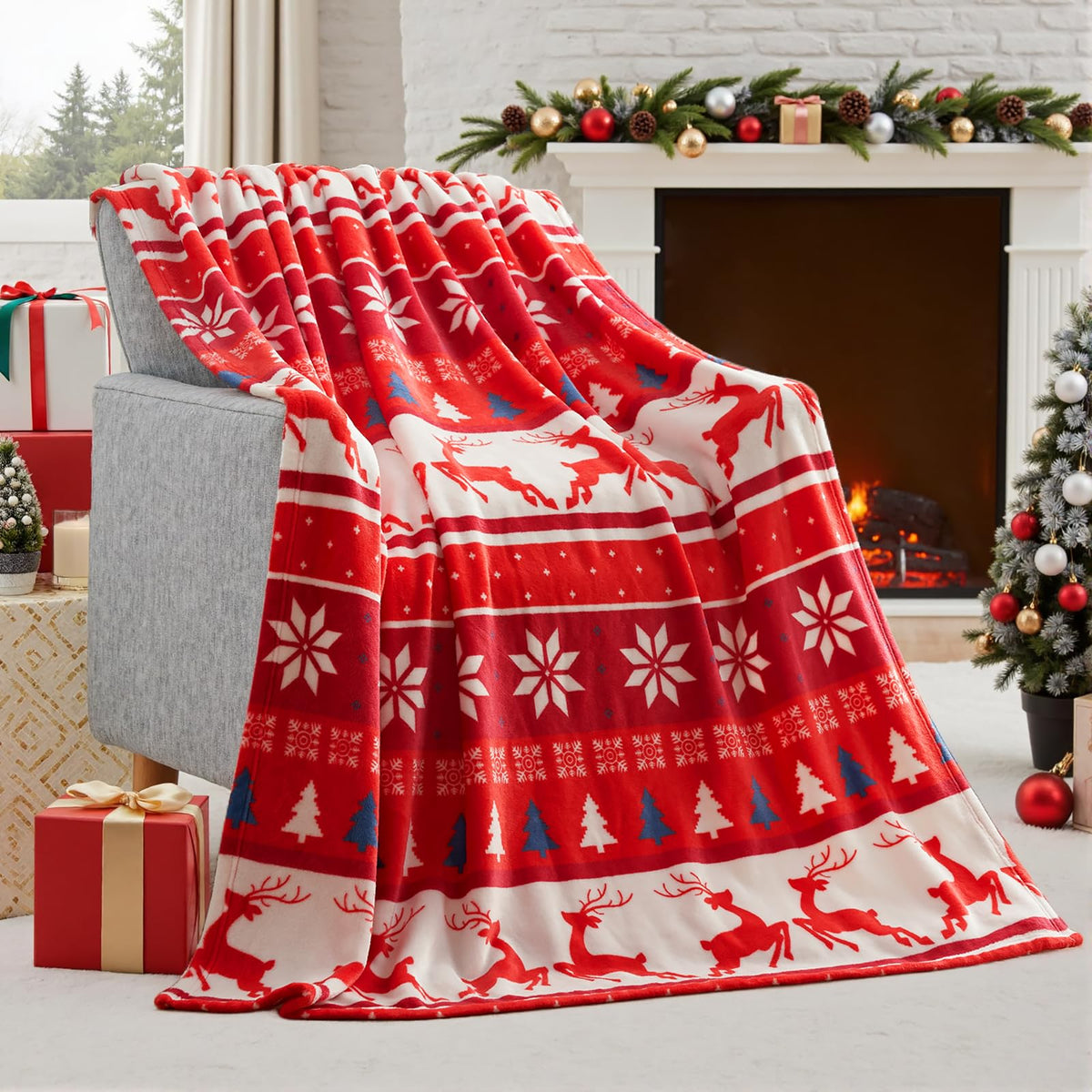 Christmas Throw Blanket - Soft Flannel Christmas Blanket - Warm Plush Holiday Decorative Throw