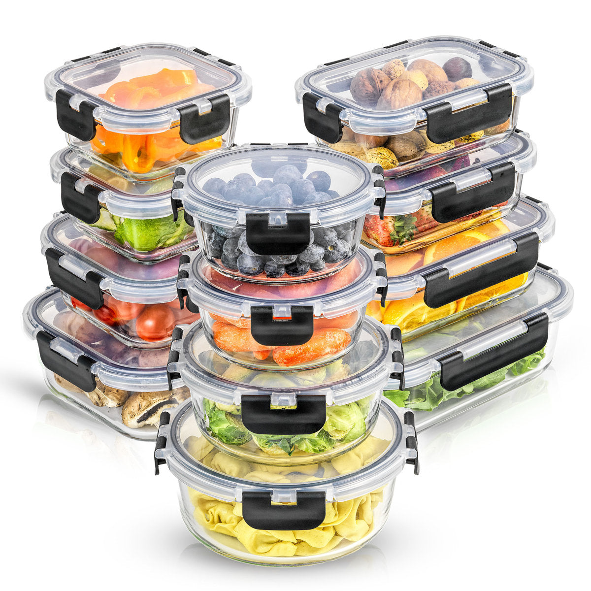 24-Piece Glass Food Storage Container Set with Lids – Airtight, Leakproof Meal Prep Containers for Kitchen