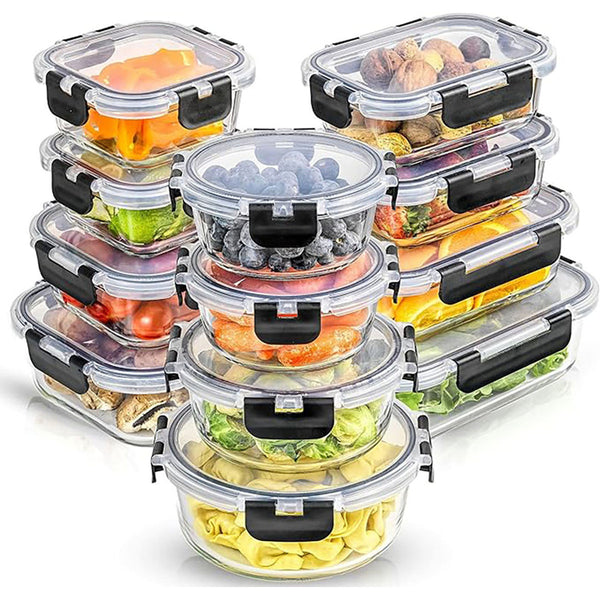 24-Piece Glass Food Storage Container Set with Lids – Airtight, Leakproof Meal Prep Containers for Kitchen