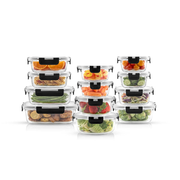 24-Piece Glass Food Storage Container Set with Lids – Airtight, Leakproof Meal Prep Containers for Kitchen