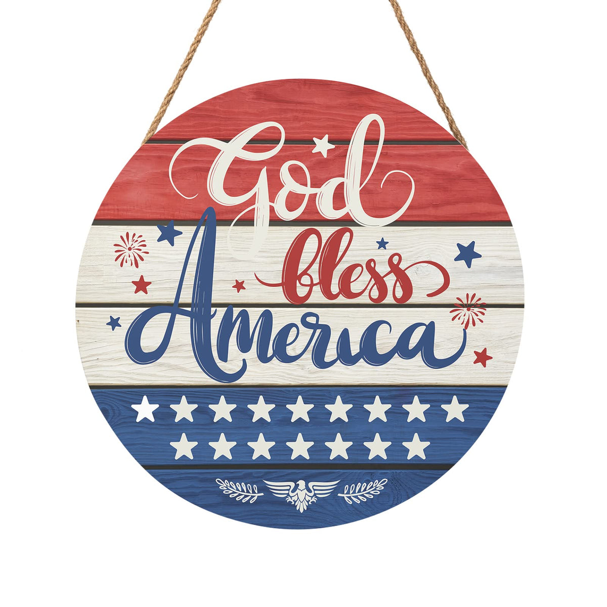 July Fourth Memorial Day Decorations Sign for Front Door Independence Day Patriotic Wreath Welcome Hanging Plaque