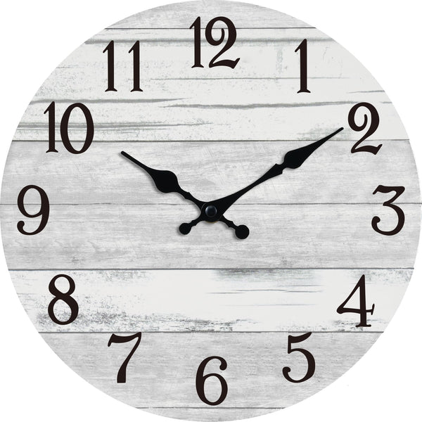 Wall Clock Battery Operated 12 Inch Gray Silent Non Ticking Country Rustic Design, Glass