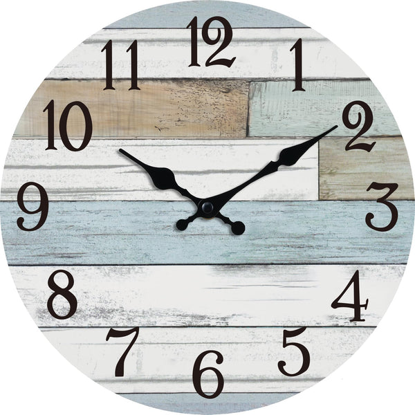Glass Wall Clock Battery Operated 12 Inch Silent Non Ticking Coastal Design