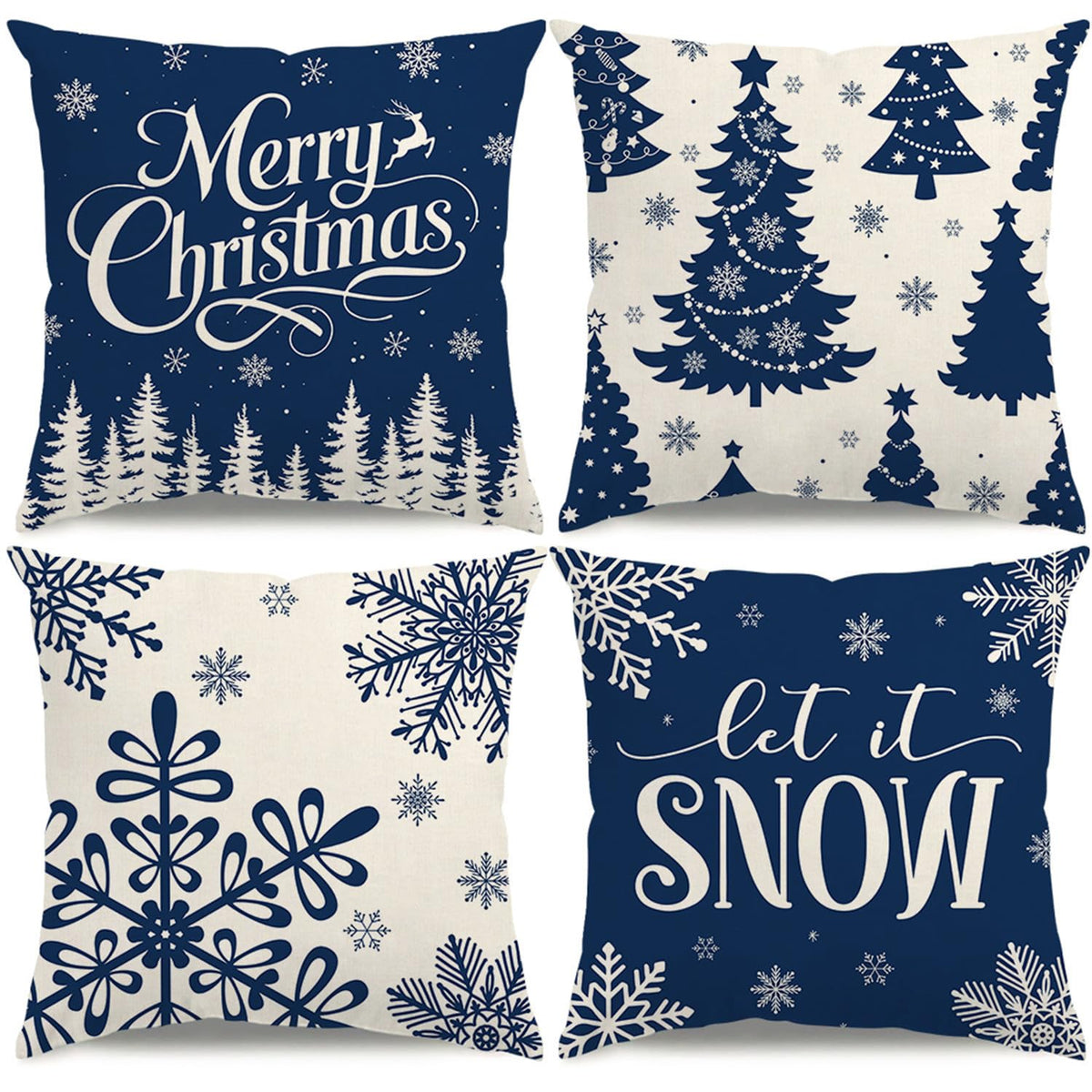 Christmas Pillow Covers 18x18 Blue Christmas Decorations Reindeer Xmas Tree Throw Pillow Covers