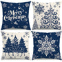 Christmas Pillow Covers 18x18 Blue Christmas Decorations Xmas Tree Snowflake Throw Pillow Covers Reindeer Set of 4