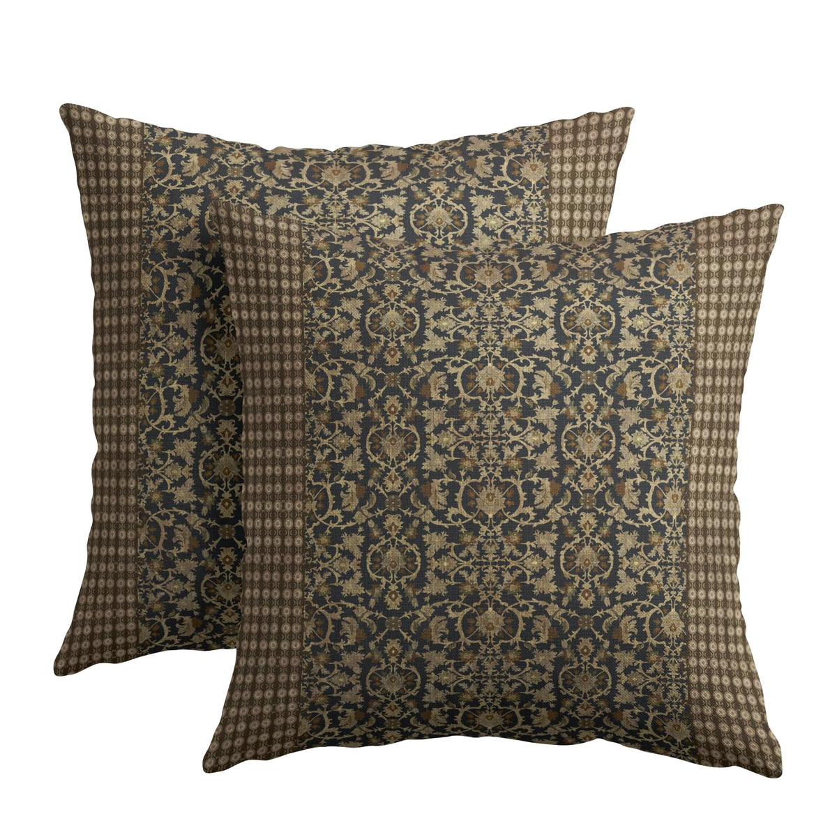 Brown Antique Pillow Covers 18x18 Inch Vintage Floral Block Print Decorative Throw Pillow Covers