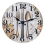 Kitchen Wall Clock Fork & Spoon Cutlery Theme Rustic Modern Glass Clock