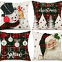 Christmas Pillow Covers 18x18 Set of 4 Santa Snowman Snowflake Farmhouse Buffalo Plaid