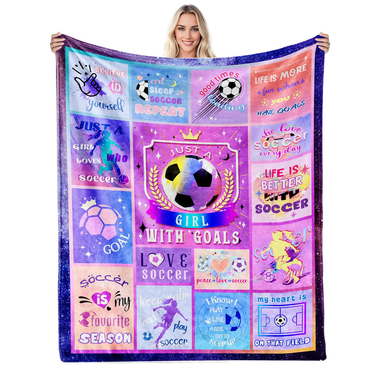 Soccer Blanket Gifts for Girls, Soft Cozy Flannel Throw Blanket for Soccer Lovers, Gifts Birthday Christmas