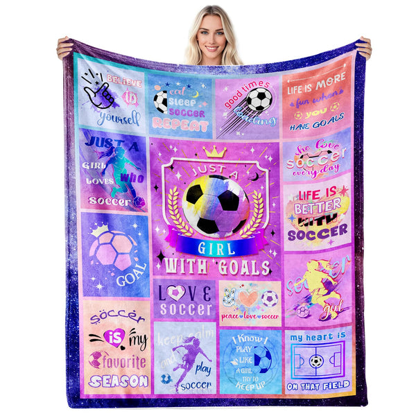 Soccer Blanket Gifts for Girls, Soft Cozy Flannel Throw Blanket for Soccer Lovers, Gifts Birthday Christmas