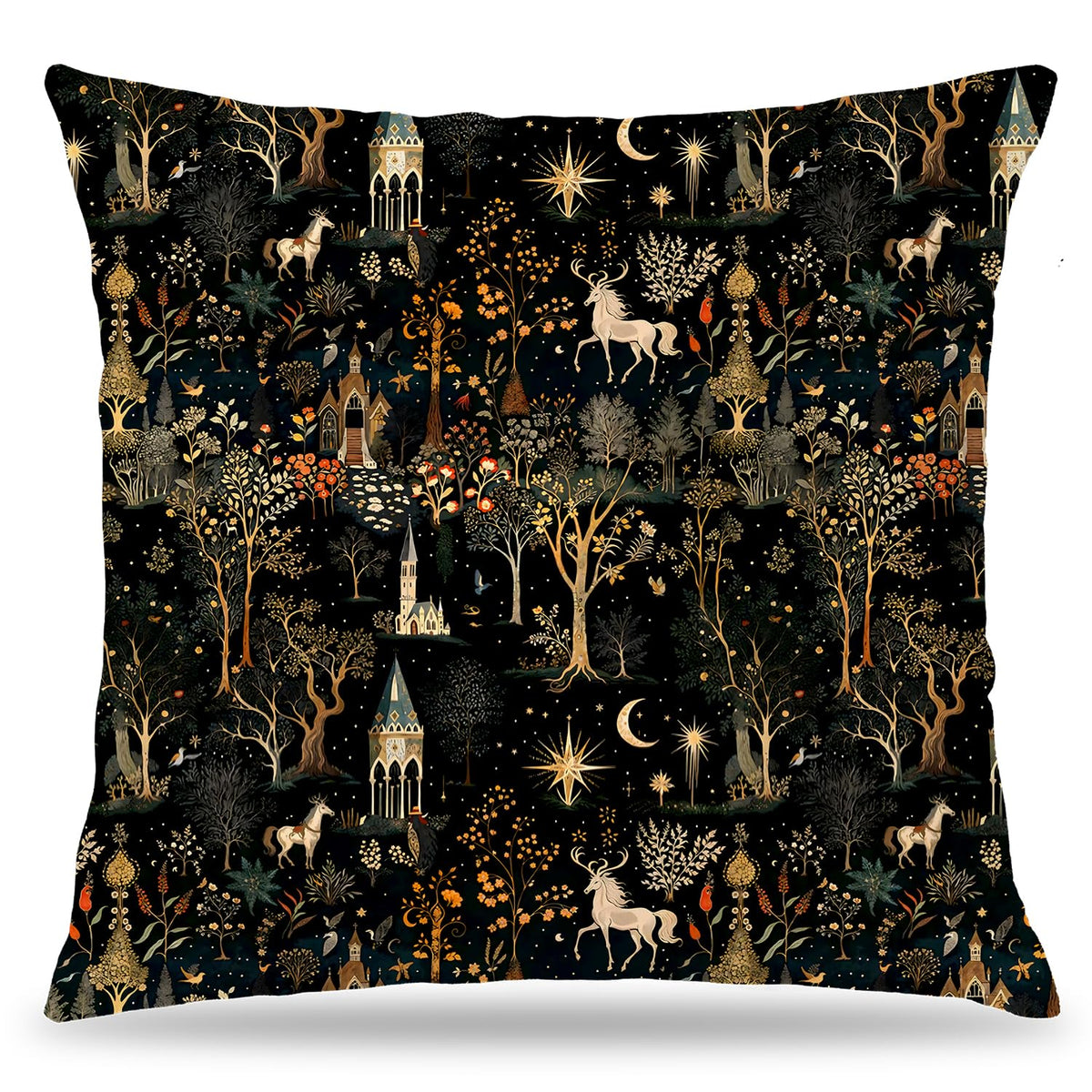 Medieval Dark Gothic Forest Pillow Covers 18x18 Single-Sided, Cottagecore Room Home Decor