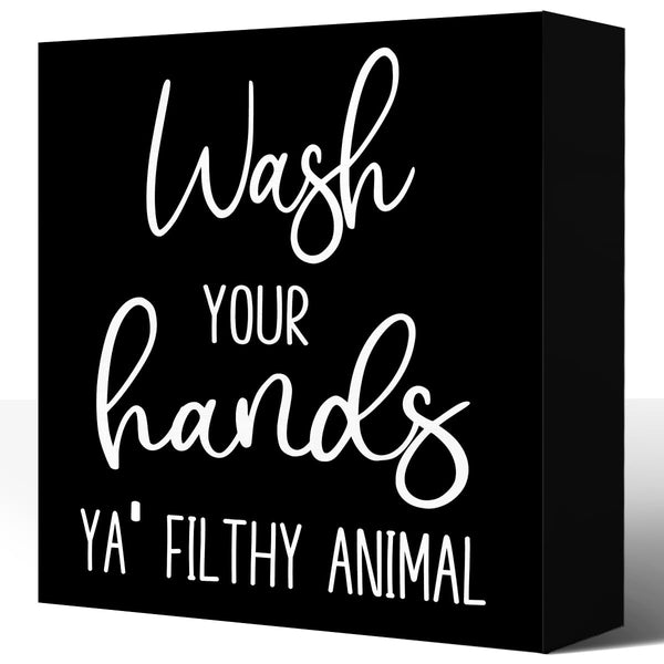 Funny Bathroom Wooden Box Signs,Wash Your Hands YA' Filthy Animal Wood Block Sign