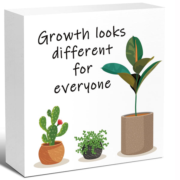 nspirational Wood Block Sign,Growth Looks Different for Everyone Plant Motivational Wooden Block Sign