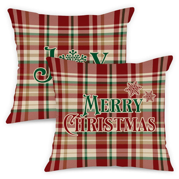 18x18 Christmas Throw Pillow Covers Set of 2, Plaid Christmas Pillow Covers Decorative Pillowcases