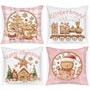 Christmas Throw Pillow Covers 18x18 Set of 4, Gingerbread Man House Pillow Cover, Pink