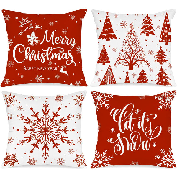 Christmas Throw Pillow Covers 18x18 Set of 4, Merry Christmas Winter Xmas Snowflake
