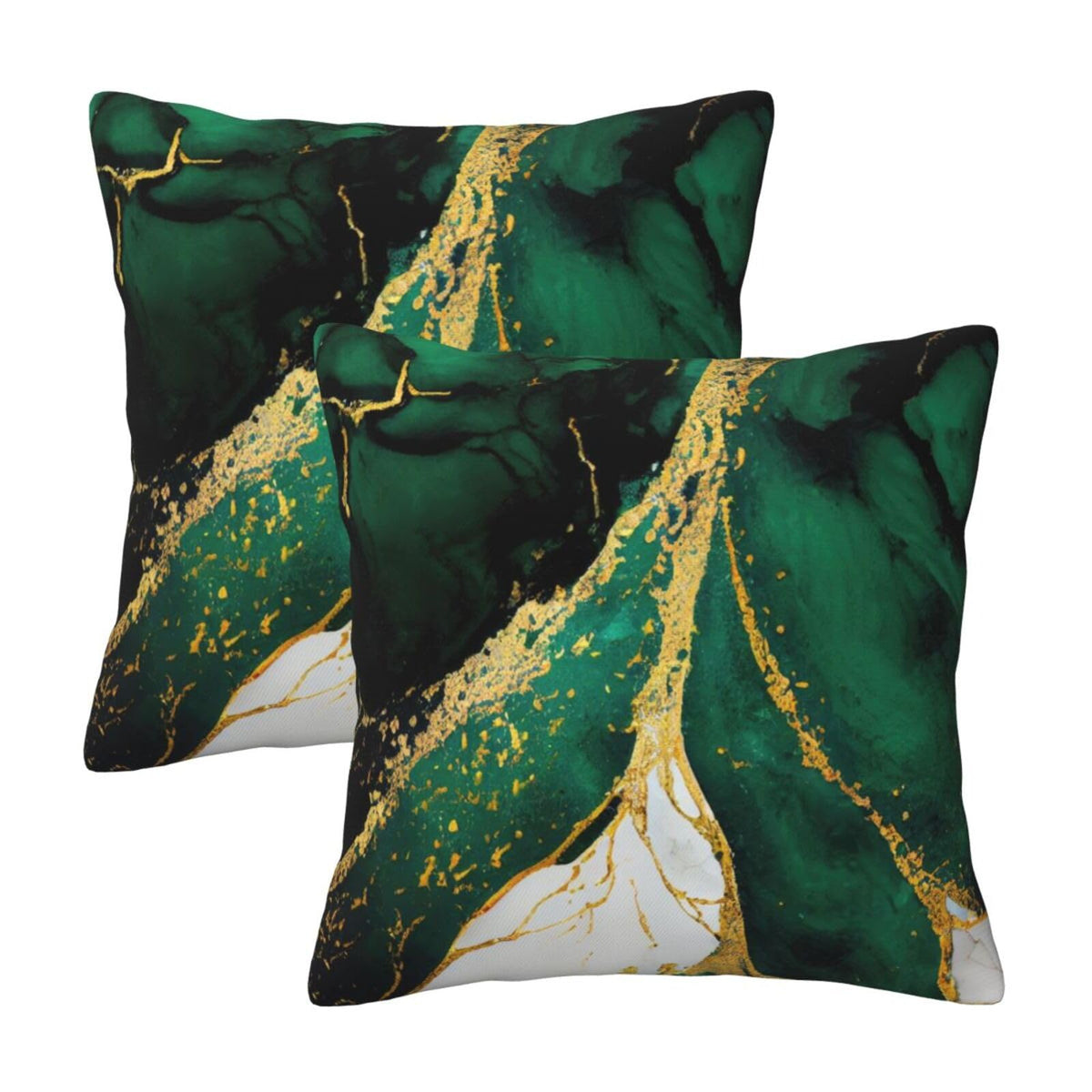 Emerald Green and Gold Throw Pillow Cover 18x18 in Set of 2 Marble Cushion Modern