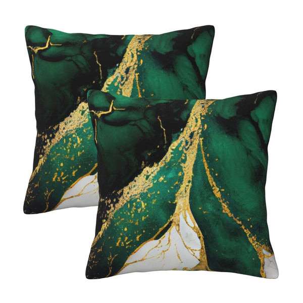 Emerald Green and Gold Throw Pillow Cover 18x18 in Set of 2 Marble Cushion Modern