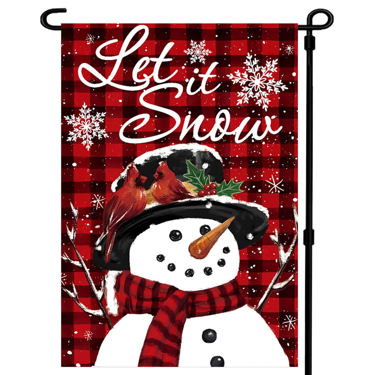 Let It Snow Snowman Snowflake Christmas Garden Flag 12x18 inch Outdoor 1-Sided Snowman