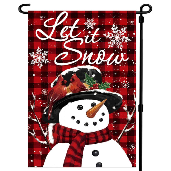 Let It Snow Snowman Snowflake Christmas Garden Flag 12x18 inch Outdoor 1-Sided Snowman