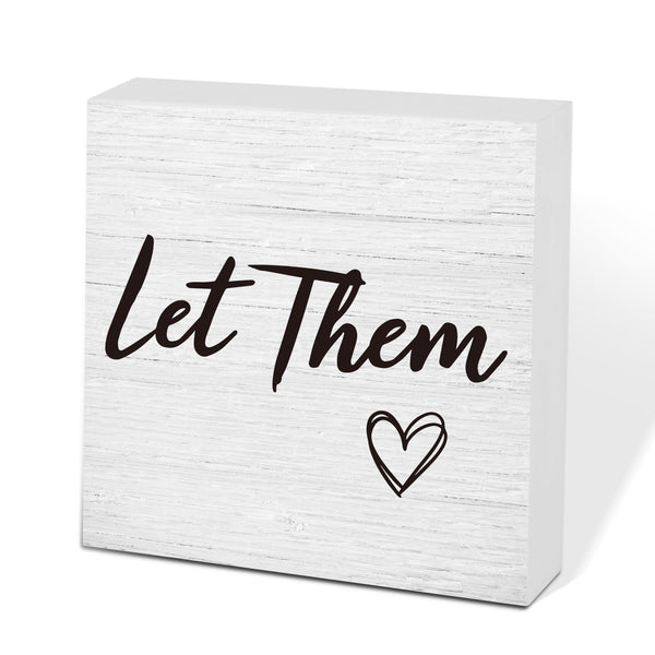 Let Them Wooden Sign, Office Decorations for Work, Let Them Mental Health Rustic Wood Box Signs