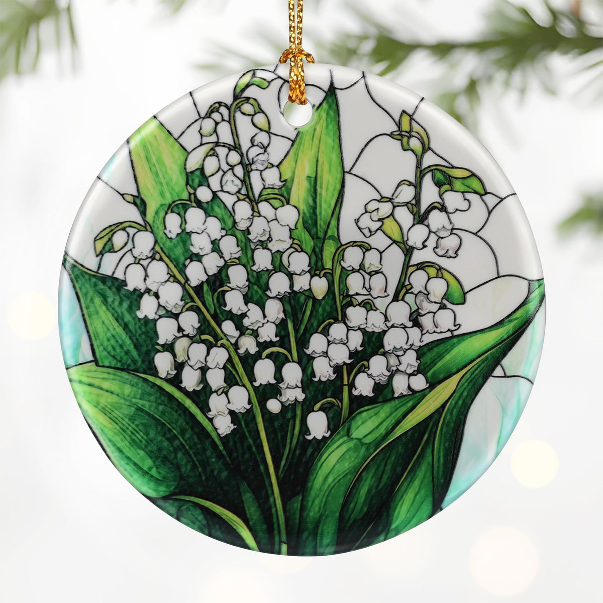 Lily of Valley Flower Ornament – Christmas Decoration &amp; Christmas Ornament; Round Ceramic