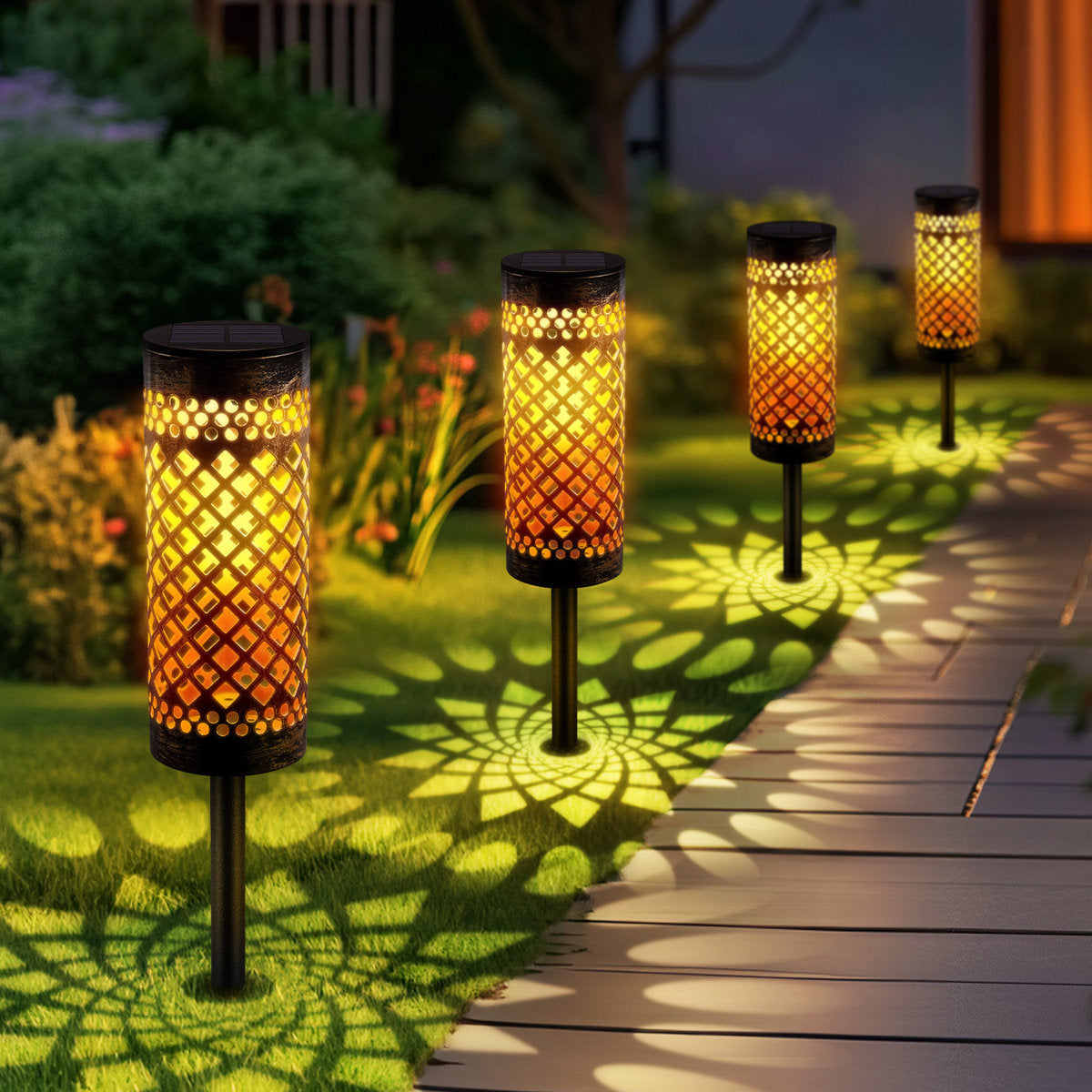 Set of 6 Solar Powered LED Pathway Lights – Low Voltage Waterproof Metal Landscape Lighting