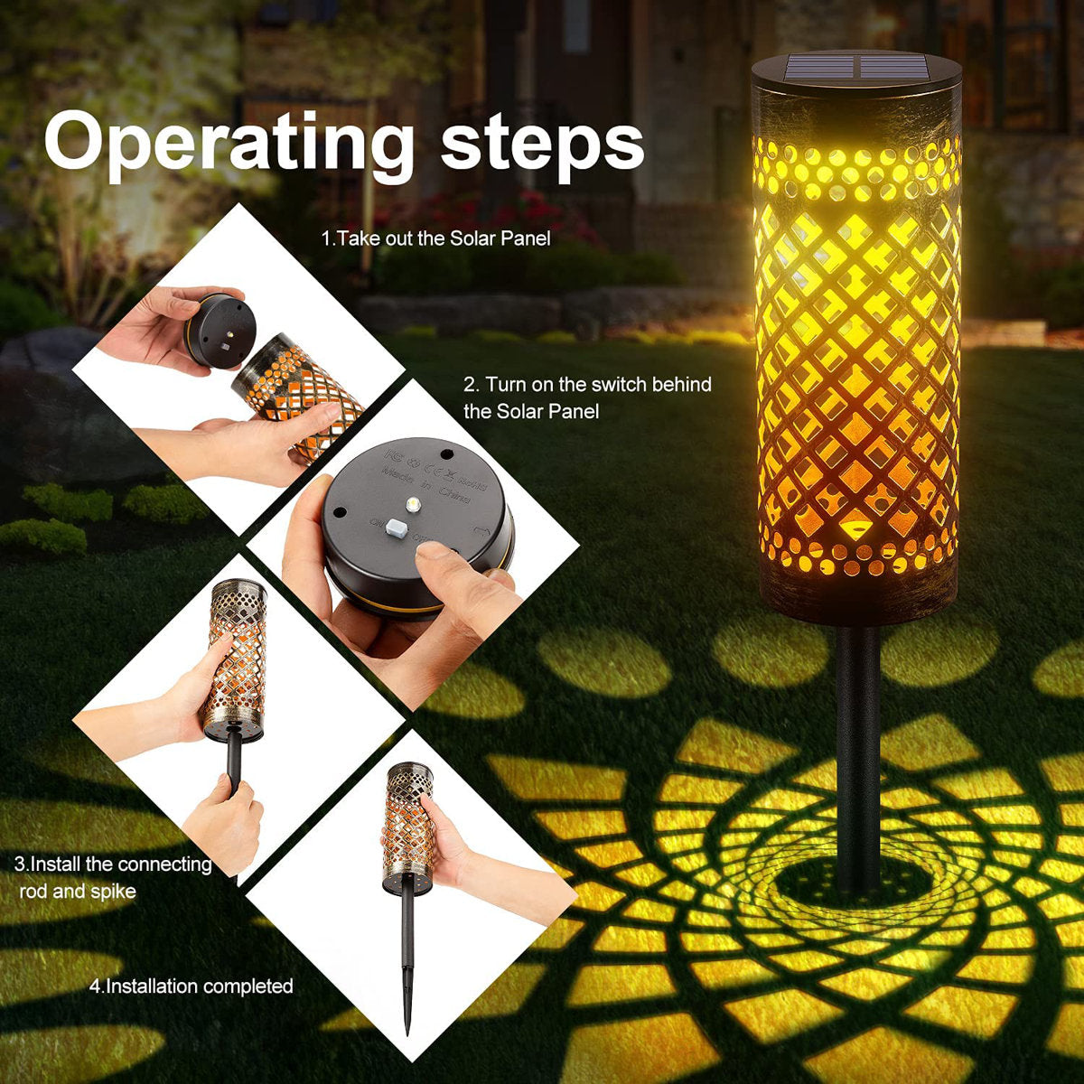 Set of 6 Solar Powered LED Pathway Lights – Low Voltage Waterproof Metal Landscape Lighting