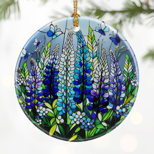 Lupine with Butterfly Ornament Ornament – Christmas Decoration &amp; Christmas Ornament; Round Ceramic