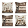 Farmhouse Pillow Covers 18x18 Inch Set of 4 Home Sweet Home Brown Throw Pillow Covers Truck Stripes Buffalo Plaid