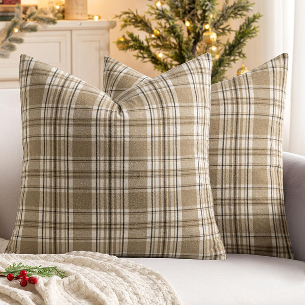Fall Set of 2 Scottish Tartan Plaid Throw Pillow Covers Farmhouse Classic Decorative Square