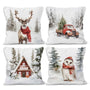 Winter Christmas Woodland Animals Throw Pillow Covers 18x18 Set of 4, Deer Reindeer Owl with Red Scarf Decor