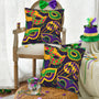 Outdoor Waterproof Mardi Gras Carnival Pillow Covers 18X18, Colorful Masks and Beads Decorative