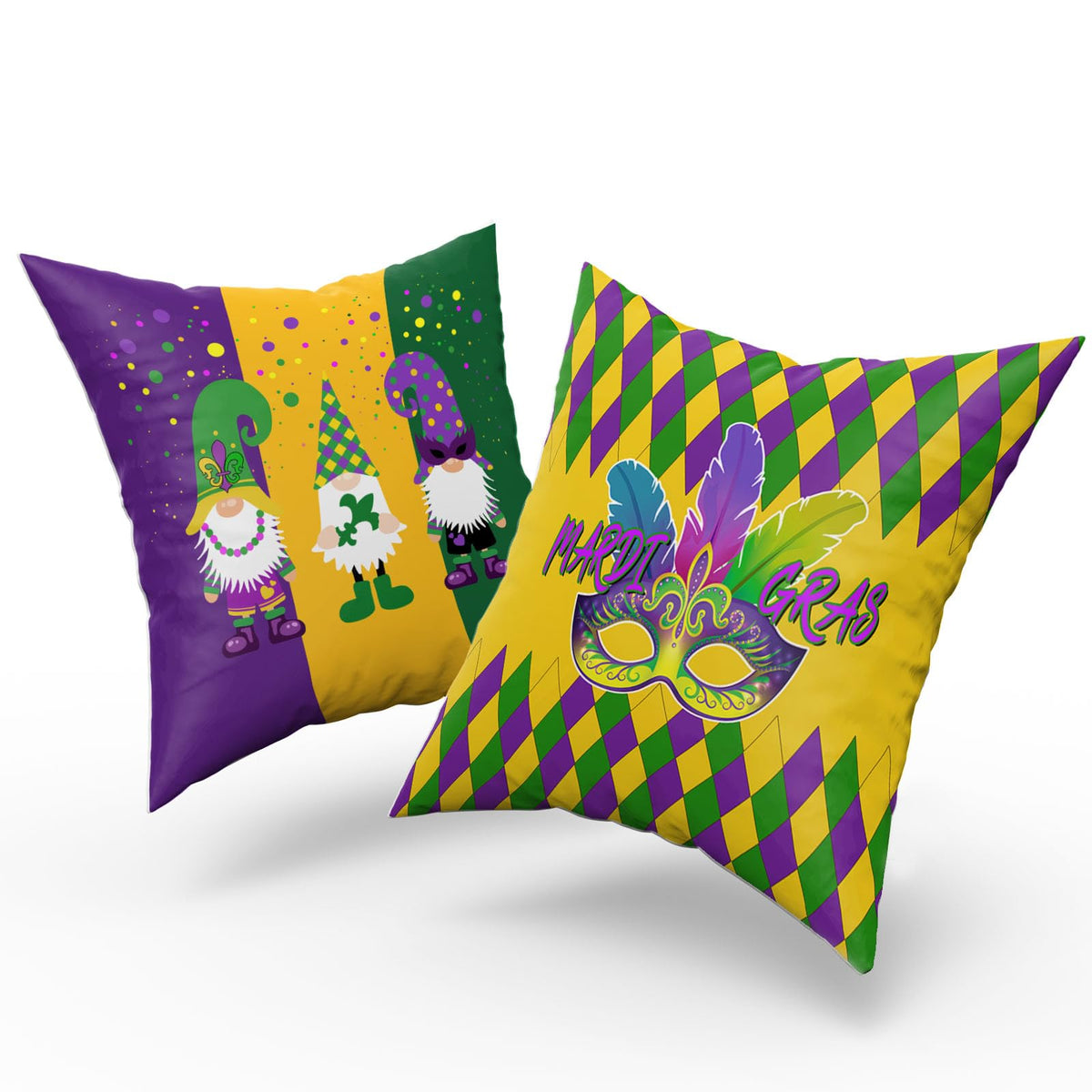 Outdoor Waterproof Mardi Gras Gnomes Pillow Covers 18x18 Inch Set of 2