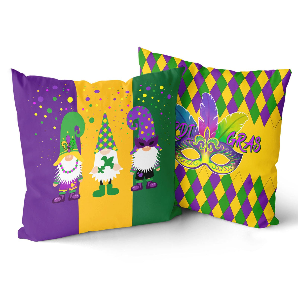 Outdoor Waterproof Mardi Gras Gnomes Pillow Covers 18x18 Inch Set of 2