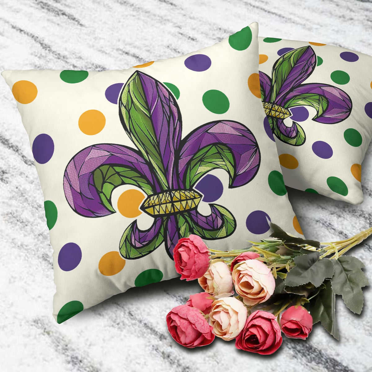 Outdoor Waterproof Mardi Gras Outdoor Pillow Covers 18x18 Set of 2 Fleur De Lis Pillows Cases Polka Dots