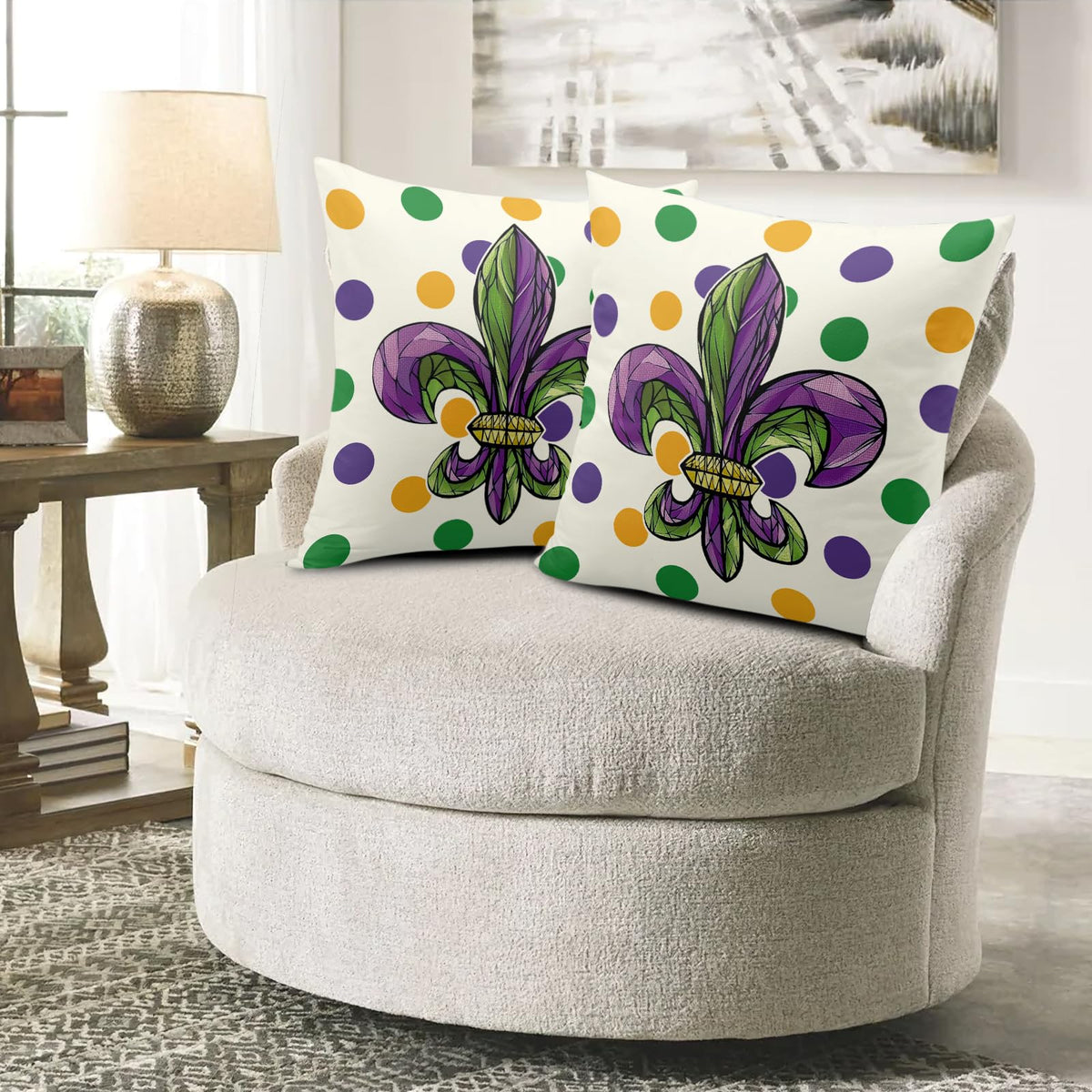 Outdoor Waterproof Mardi Gras Outdoor Pillow Covers 18x18 Set of 2 Fleur De Lis Pillows Cases Polka Dots