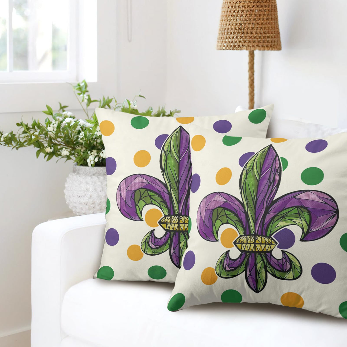 Outdoor Waterproof Mardi Gras Outdoor Pillow Covers 18x18 Set of 2 Fleur De Lis Pillows Cases Polka Dots