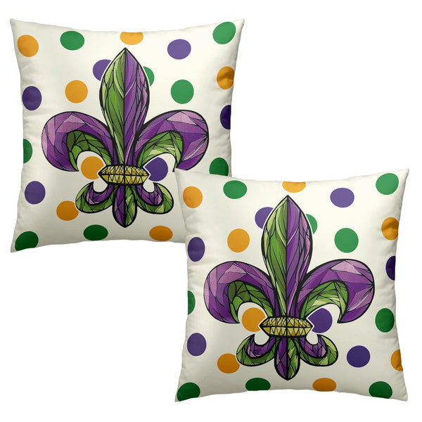 Outdoor Waterproof Mardi Gras Outdoor Pillow Covers 18x18 Set of 2 Fleur De Lis Pillows Cases Polka Dots