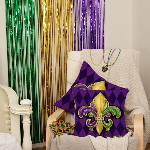 Outdoor Waterproof Mardi Gras Pillow Covers 18X18 Inch Set of 2 (Purple)
