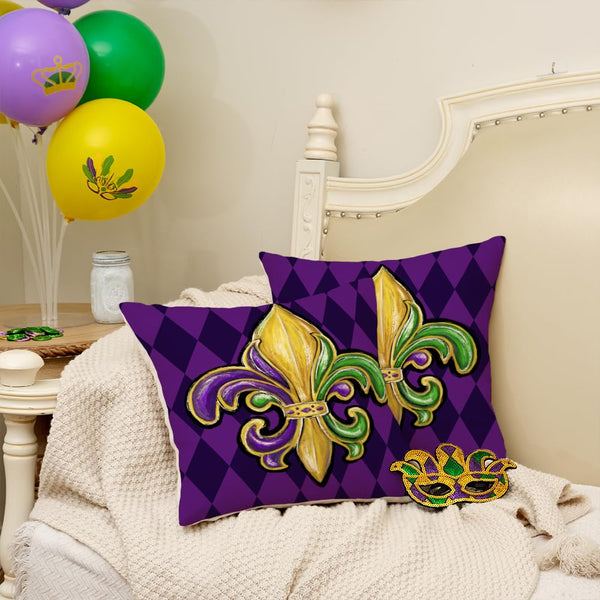 Outdoor Waterproof Mardi Gras Pillow Covers 18X18 Inch Set of 2 (Purple)