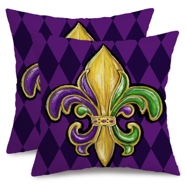Outdoor Waterproof Mardi Gras Pillow Covers 18X18 Inch Set of 2 (Purple)