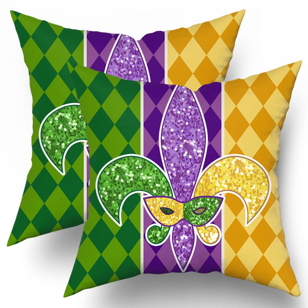 Outdoor Waterproof Mardi Gras Pillow Covers 18X18 Inch Masquerade Mask Fleur De Lis Couch Pillow Cases