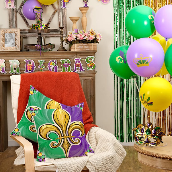 Outdoor Waterproof Mardi Gras Pillow Covers 18X18 Inch Set of 2